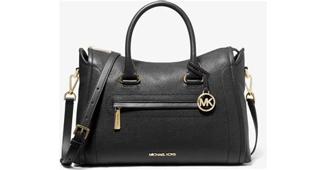 michael kors carine black|carine large pebbled leather satchel.